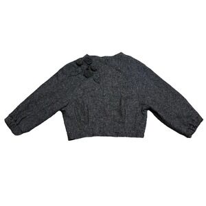 ELLE Cropped Gray Textured Jacket Women S Floral Applique Career Formal